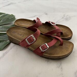 Bio Gold Womens Wedge Sandals Size 9 Pink Suede Double Strap Footbed Italy